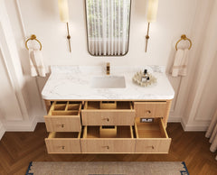 Hampton Floating White Oak 60 in. W x 22 in. D Single Sink Bathroom Vanity - photo 5