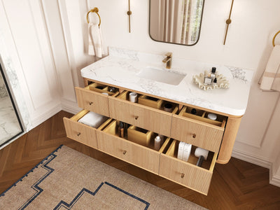 Hampton Floating White Oak 60 in. W x 22 in. D Single Sink Bathroom Vanity - Willow Bath and Vanity