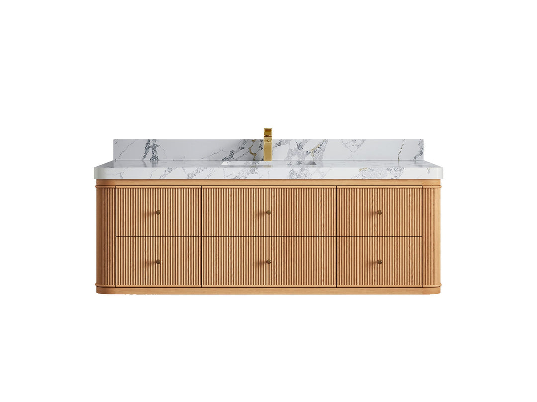 Hampton Floating White Oak 60 in. W x 22 in. D Single Sink Bathroom Vanity - Willow Bath and Vanity