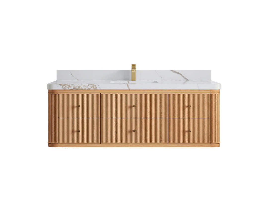 Hampton Floating White Oak 60 in. W x 22 in. D Single Sink Bathroom Vanity - Willow Bath and Vanity