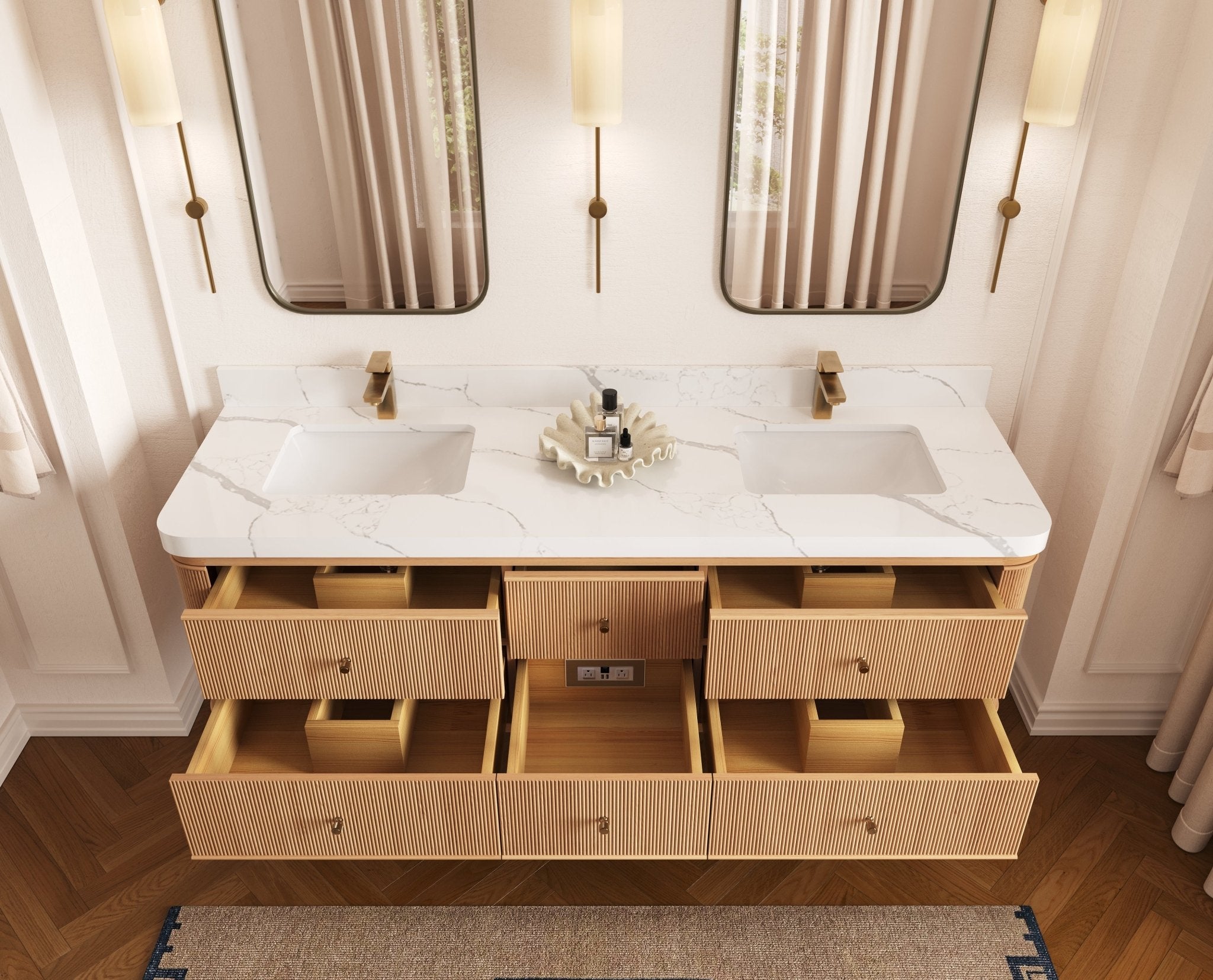 Hampton Floating White Oak 72 in. W x 22 in. D Double Sink Bathroom Vanity - Willow Bath and Vanity