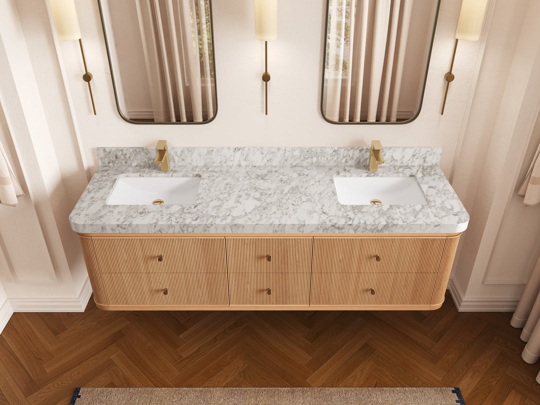 Hampton Floating White Oak 72 in. W x 22 in. D Double Sink Bathroom Vanity - Willow Bath and Vanity