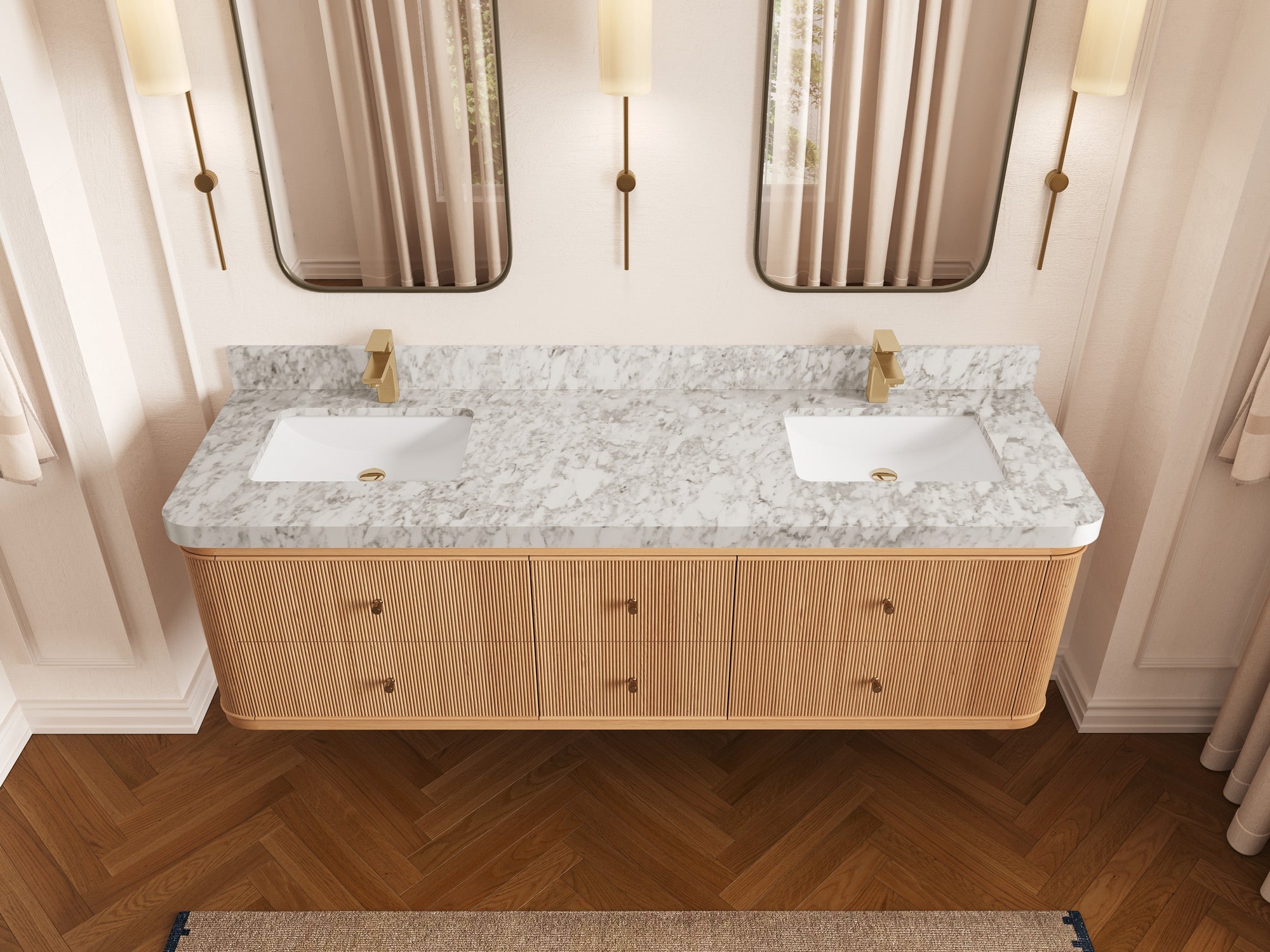 Hampton Floating White Oak 72 in. W x 22 in. D Double Sink Bathroom Vanity - Willow Bath and Vanity