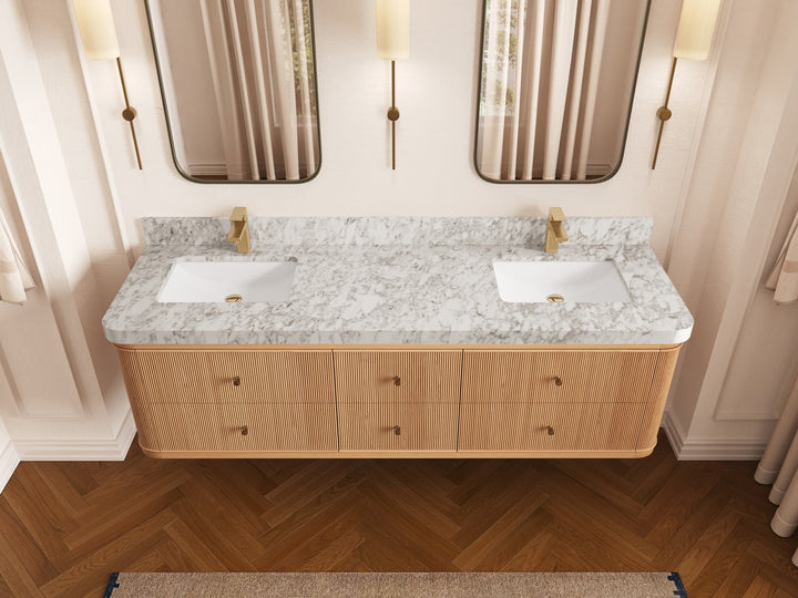 Hampton Floating White Oak 72 in. W x 22 in. D Double Sink Bathroom Vanity - photo 8