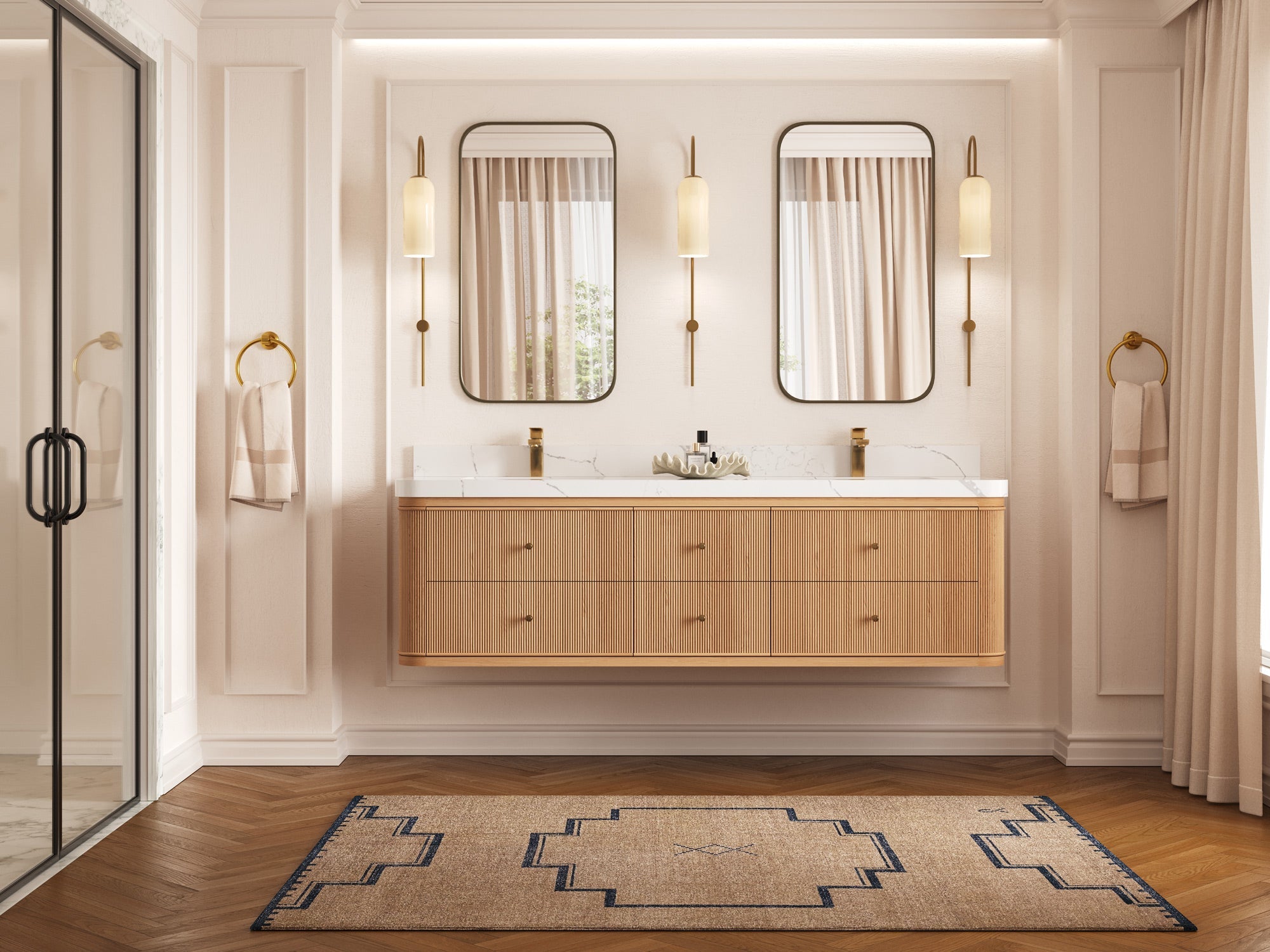 Hampton Floating White Oak 72 in. W x 22 in. D Double Sink Bathroom Vanity - Willow Bath and Vanity