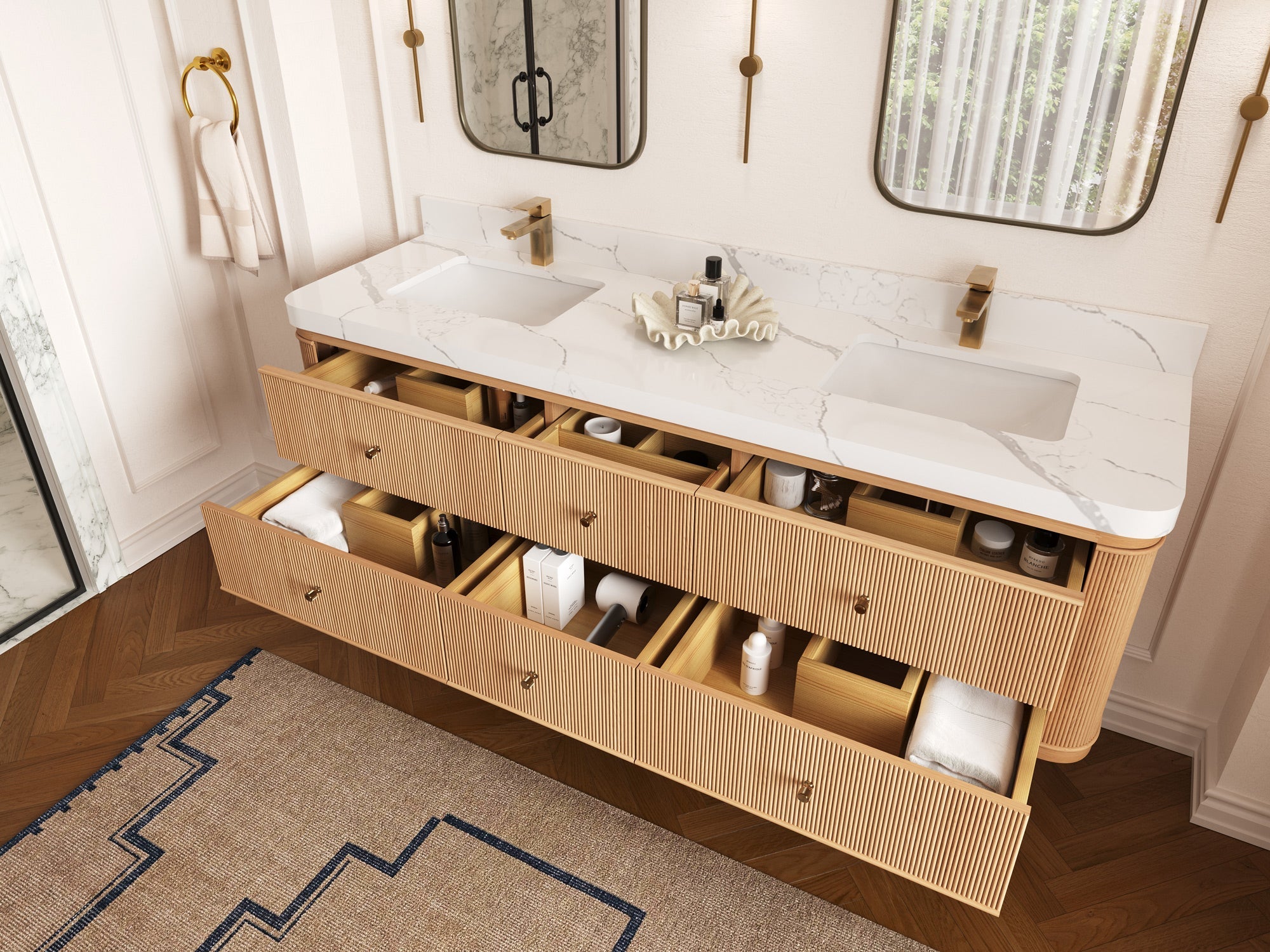 Hampton Floating White Oak 72 in. W x 22 in. D Double Sink Bathroom Vanity - Willow Bath and Vanity