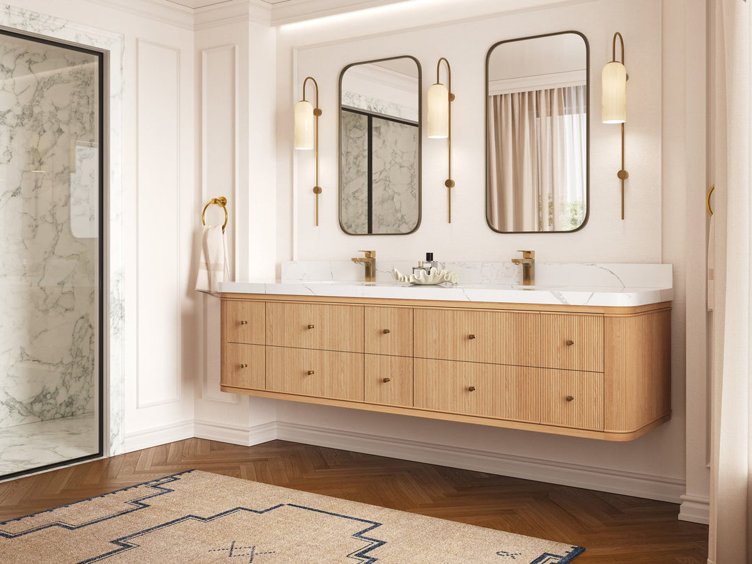 Hampton Floating White Oak 84 in. W x 22 in. D Double Sink Bathroom Vanity - Willow Bath and Vanity