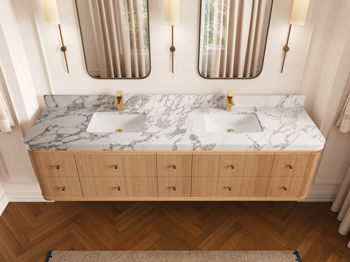 Hampton Floating White Oak 84 in. W x 22 in. D Double Sink Bathroom Vanity - photo 18