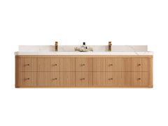 Hampton Floating White Oak 84 in. W x 22 in. D Double Sink Bathroom Vanity - photo 1