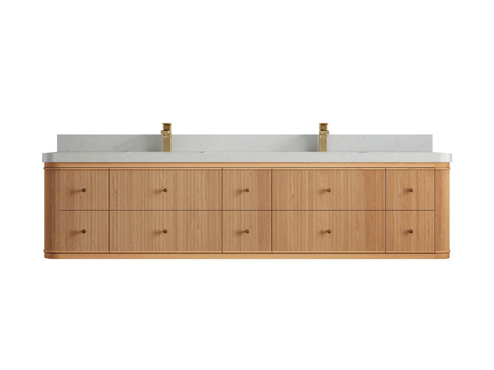 Hampton Floating White Oak 84 in. W x 22 in. D Double Sink Bathroom Vanity - photo 11