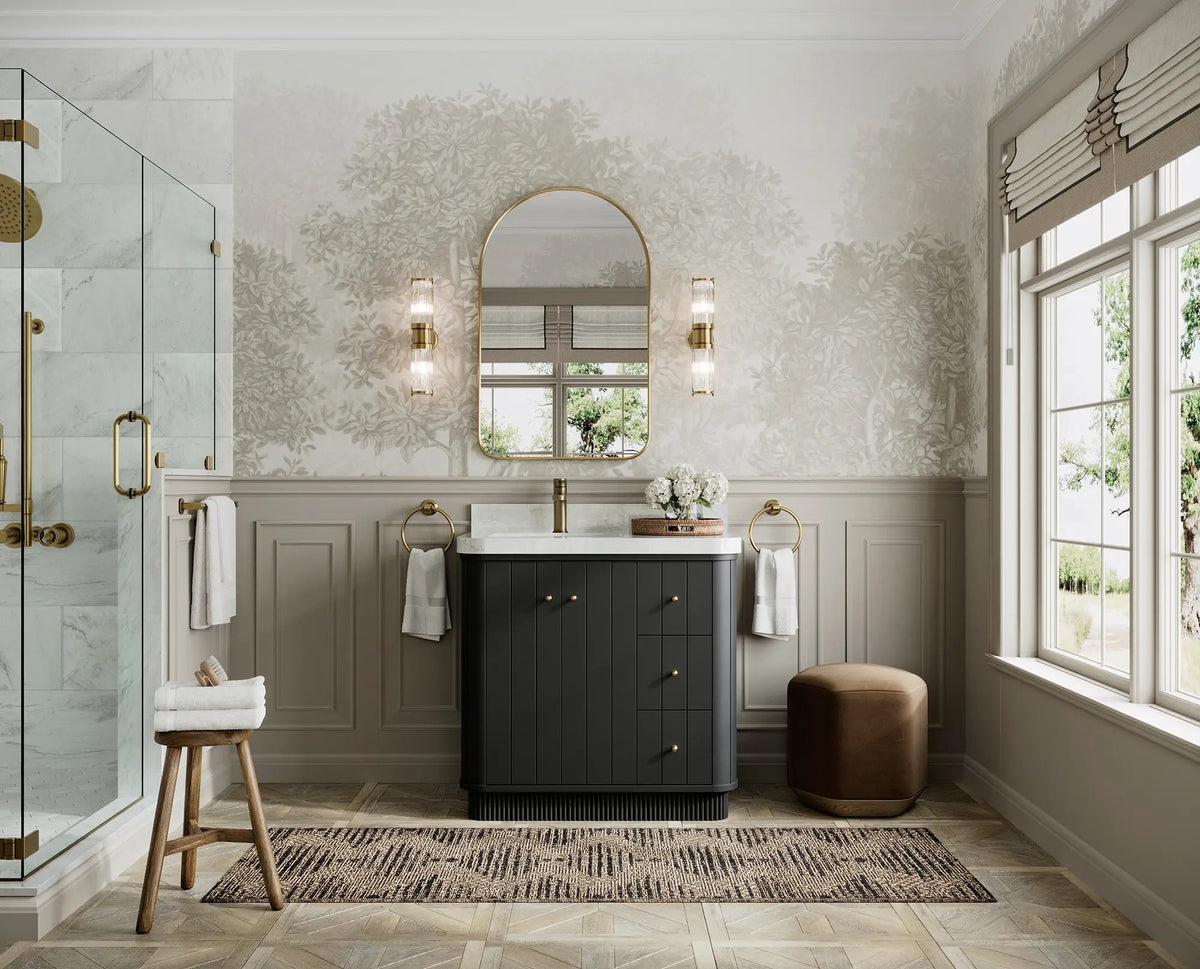 Houston 36 in. W x 22 in. D Free Standing Curved Edge Left Offset Sink Bathroom Vanity - Willow Bath and Vanity