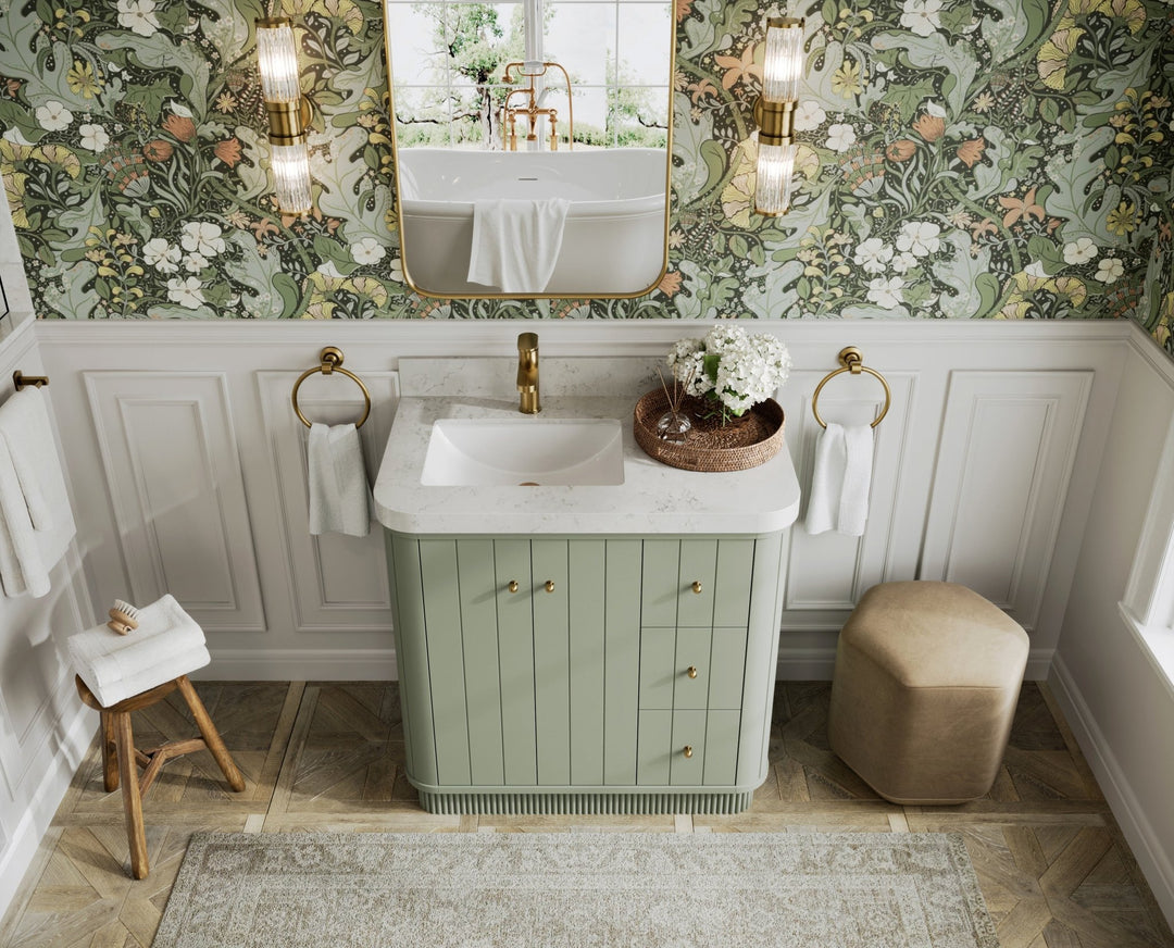 Houston 36 in. W x 22 in. D Free Standing Curved Edge Left Offset Sink Bathroom Vanity - Willow Bath and Vanity
