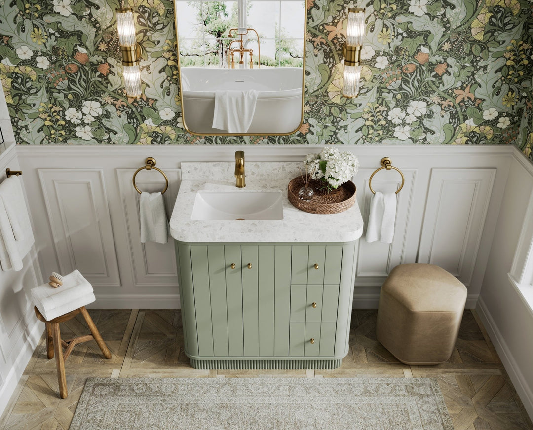 Houston 36 in. W x 22 in. D Free Standing Curved Edge Left Offset Sink Bathroom Vanity - Willow Bath and Vanity