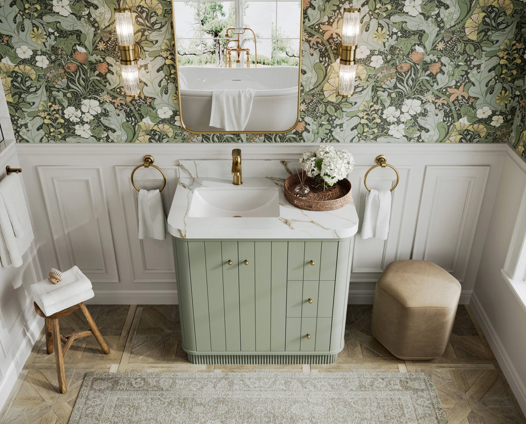 Houston 36 in. W x 22 in. D Free Standing Curved Edge Left Offset Sink Bathroom Vanity - Willow Bath and Vanity