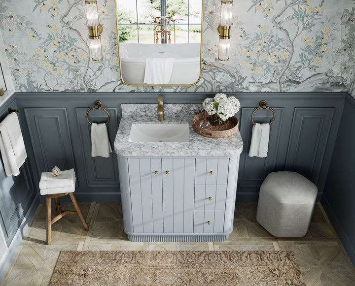 Houston 36 in. W x 22 in. D Free Standing Curved Edge Left Offset Sink Bathroom Vanity - photo 5