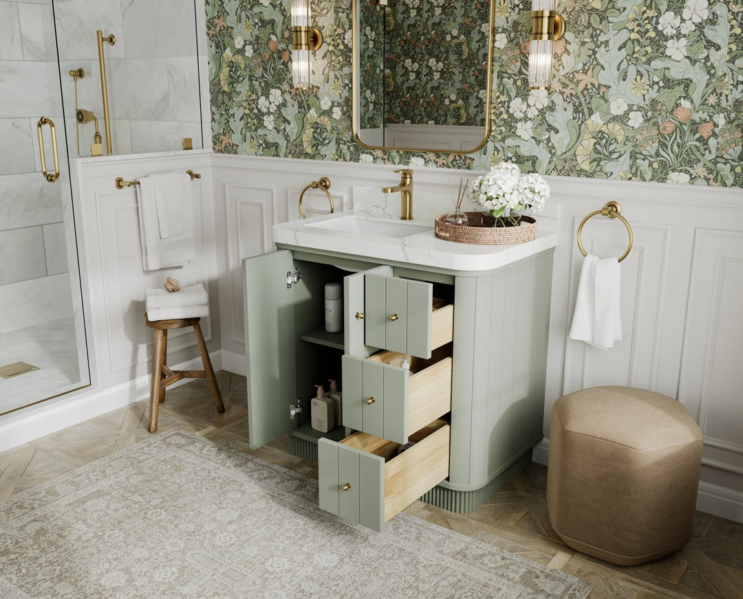 Houston 36 in. W x 22 in. D Free Standing Curved Edge Left Offset Sink Bathroom Vanity - Willow Bath and Vanity