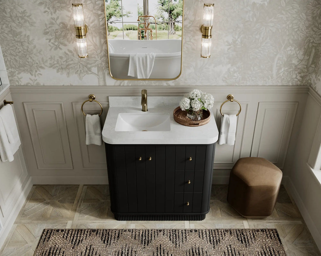 Houston 36 in. W x 22 in. D Free Standing Curved Edge Left Offset Sink Bathroom Vanity - Willow Bath and Vanity