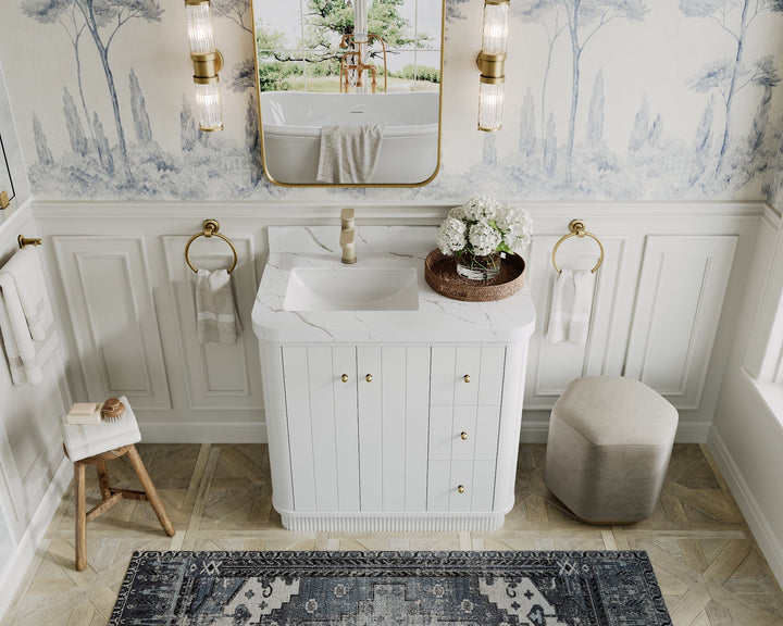 Houston 36 in. W x 22 in. D Free Standing Curved Edge Left Offset Sink Bathroom Vanity - photo 11