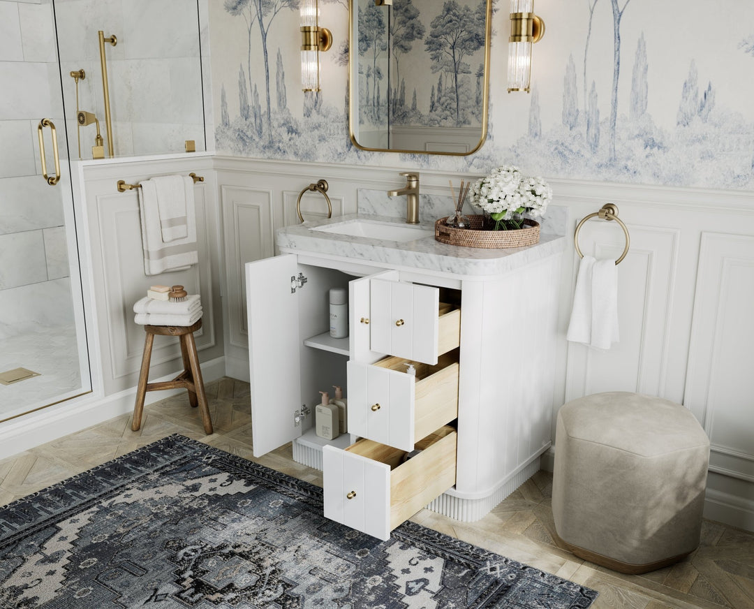 Houston 36 in. W x 22 in. D Free Standing Curved Edge Left Offset Sink Bathroom Vanity - Willow Bath and Vanity