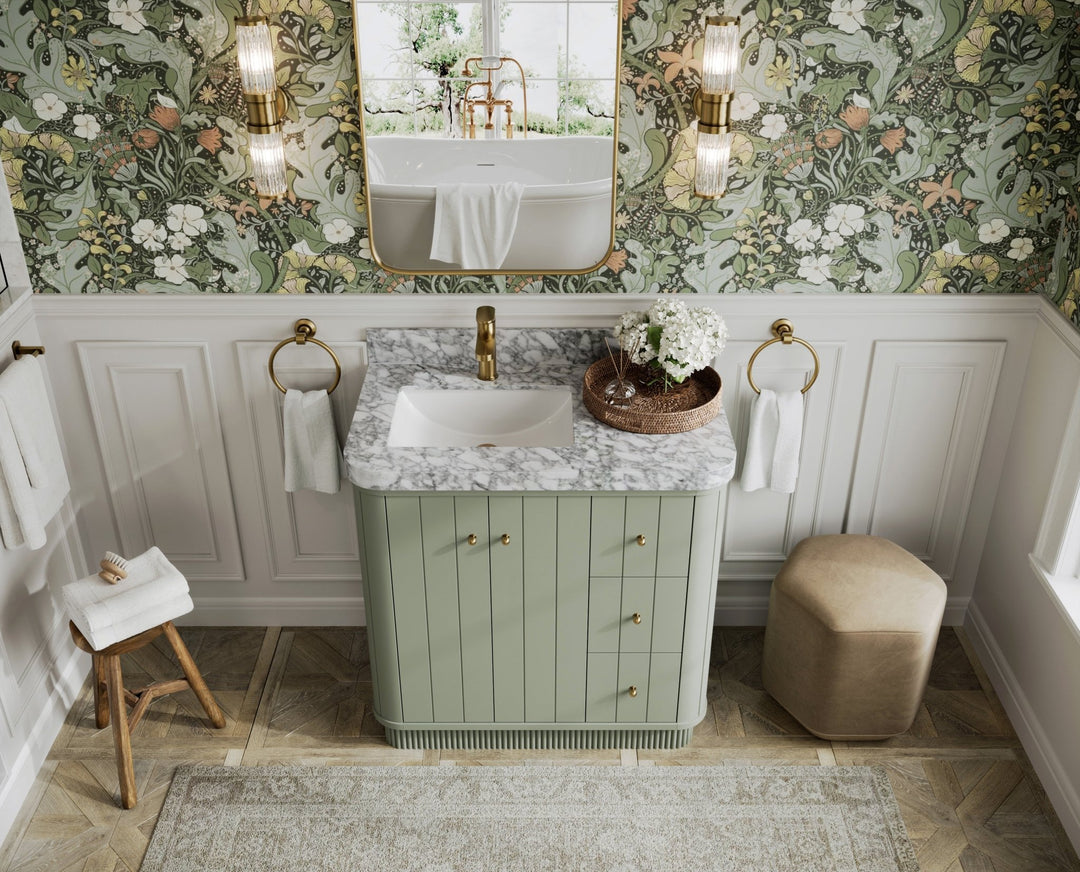 Houston 36 in. W x 22 in. D Free Standing Curved Edge Left Offset Sink Bathroom Vanity - Willow Bath and Vanity