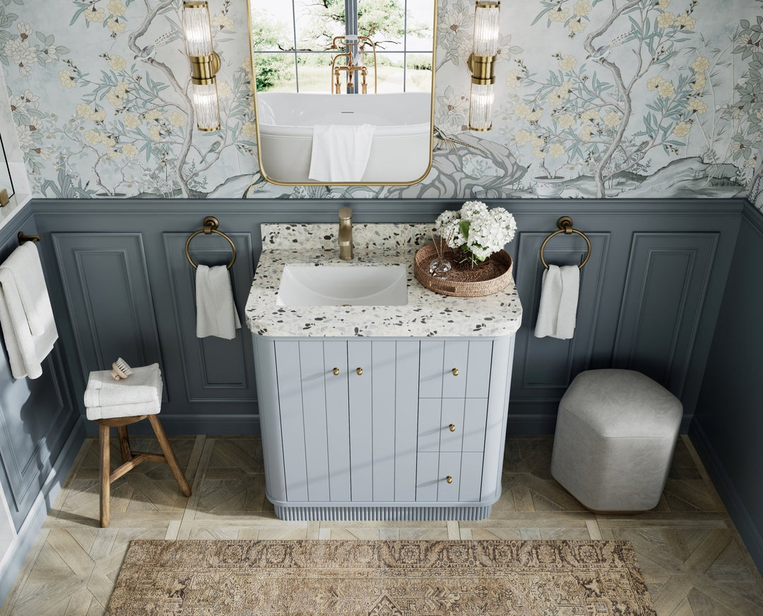 Houston 36 in. W x 22 in. D Free Standing Curved Edge Left Offset Sink Bathroom Vanity - Willow Bath and Vanity