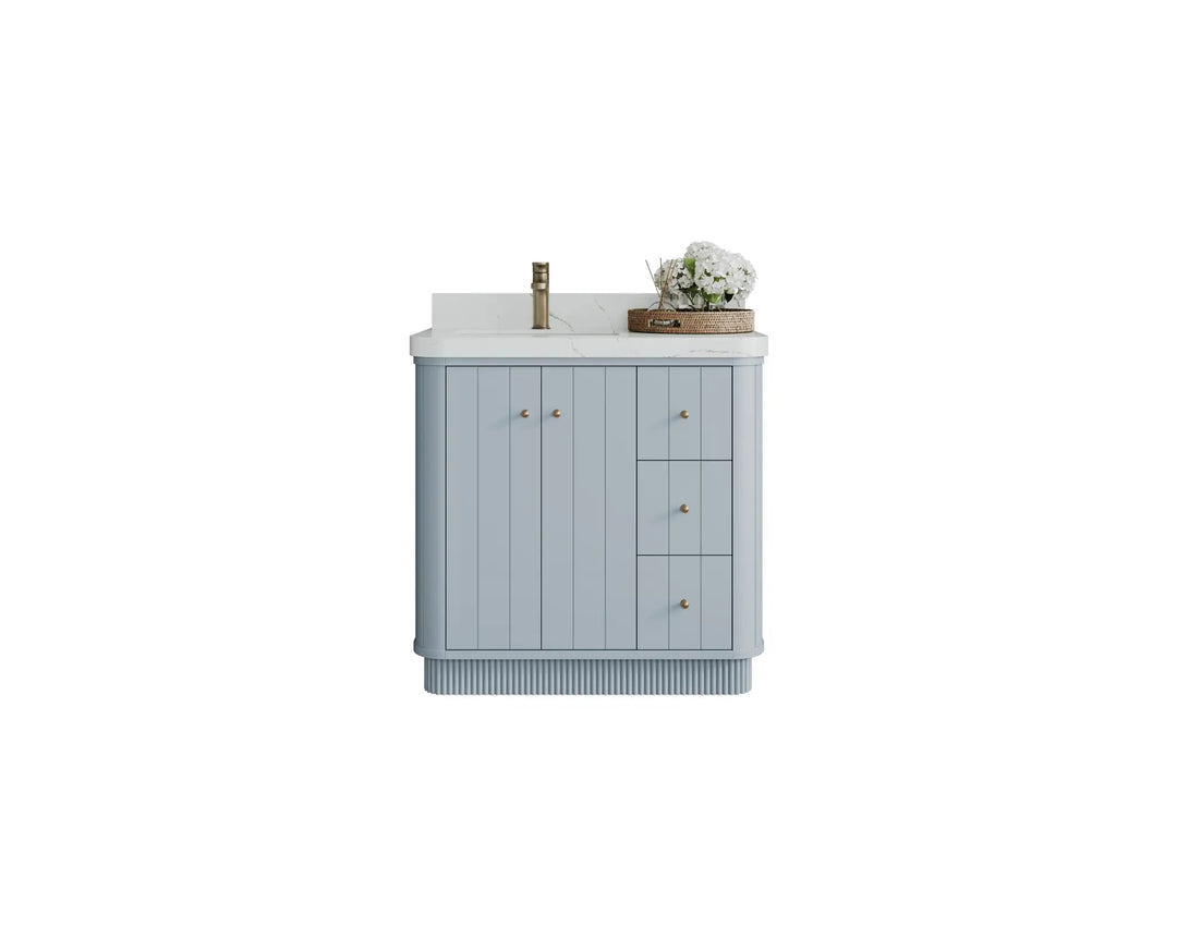 Houston 36 in. W x 22 in. D Free Standing Curved Edge Left Offset Sink Bathroom Vanity - Willow Bath and Vanity