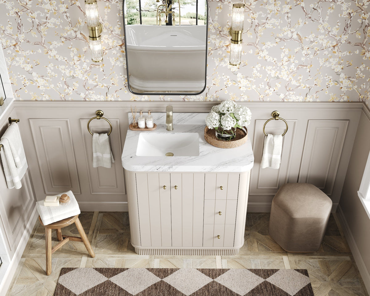 Houston 36 in. W x 22 in. D Free Standing Curved Edge Left Offset Sink Bathroom Vanity - Willow Bath and Vanity