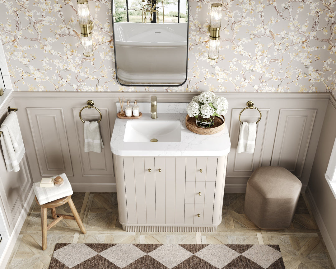 Houston 36 in. W x 22 in. D Free Standing Curved Edge Left Offset Sink Bathroom Vanity - Willow Bath and Vanity