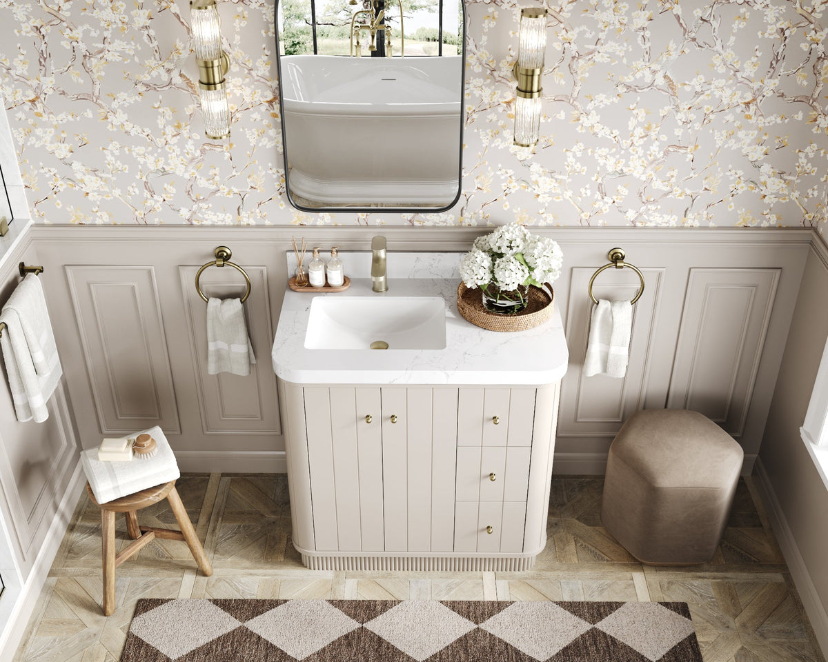 Houston 36 in. W x 22 in. D Free Standing Curved Edge Left Offset Sink Bathroom Vanity - Willow Bath and Vanity