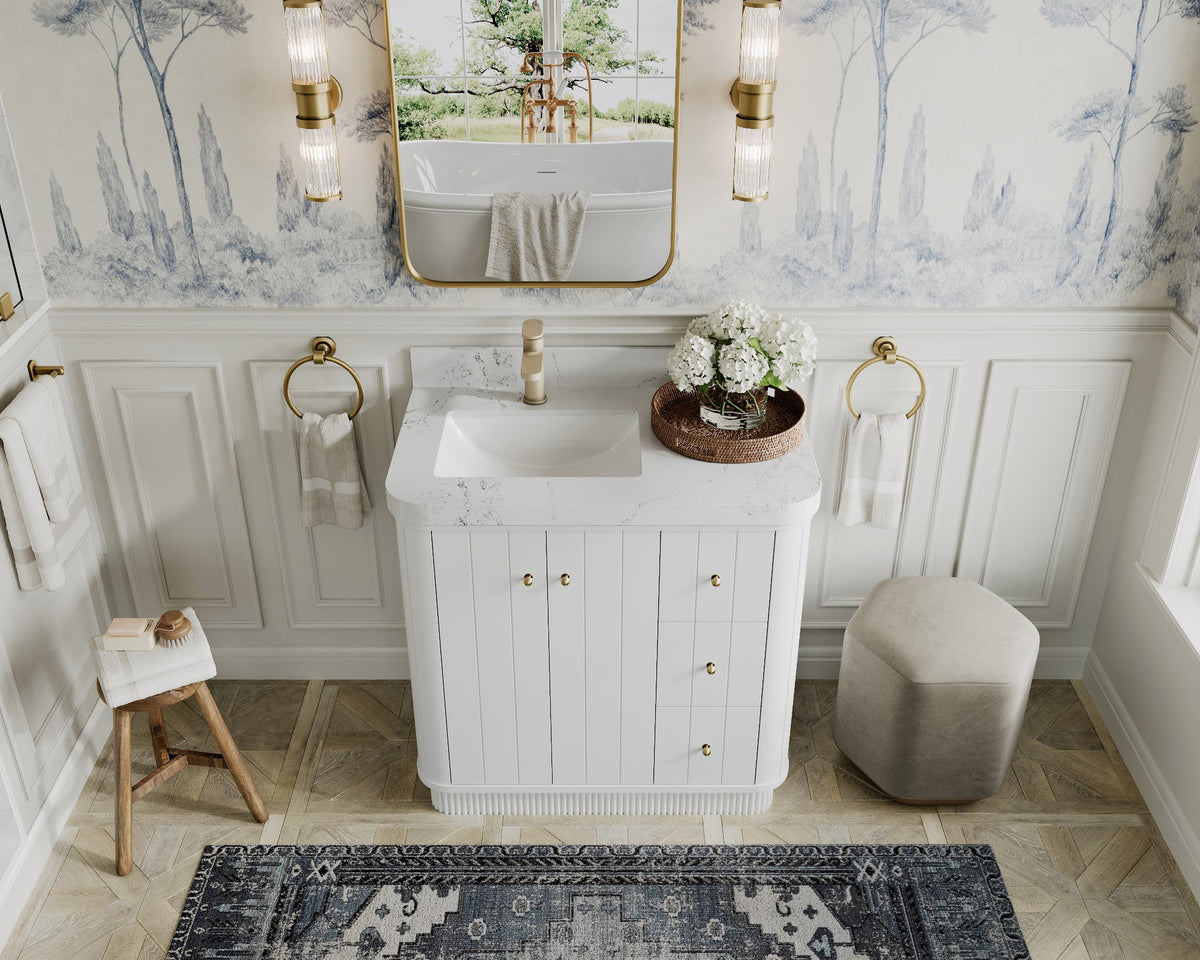 Houston 36 in. W x 22 in. D Free Standing Curved Edge Left Offset Sink Bathroom Vanity - Willow Bath and Vanity