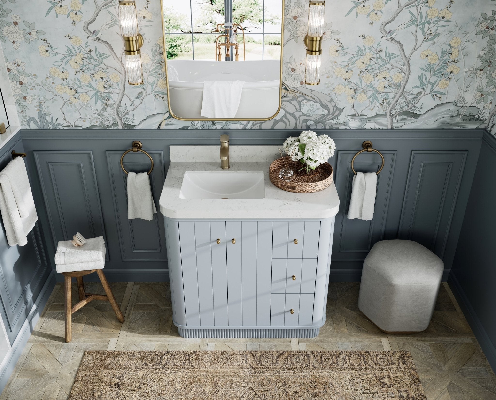Houston 36 in. W x 22 in. D Free Standing Curved Edge Left Offset Sink Bathroom Vanity - Willow Bath and Vanity