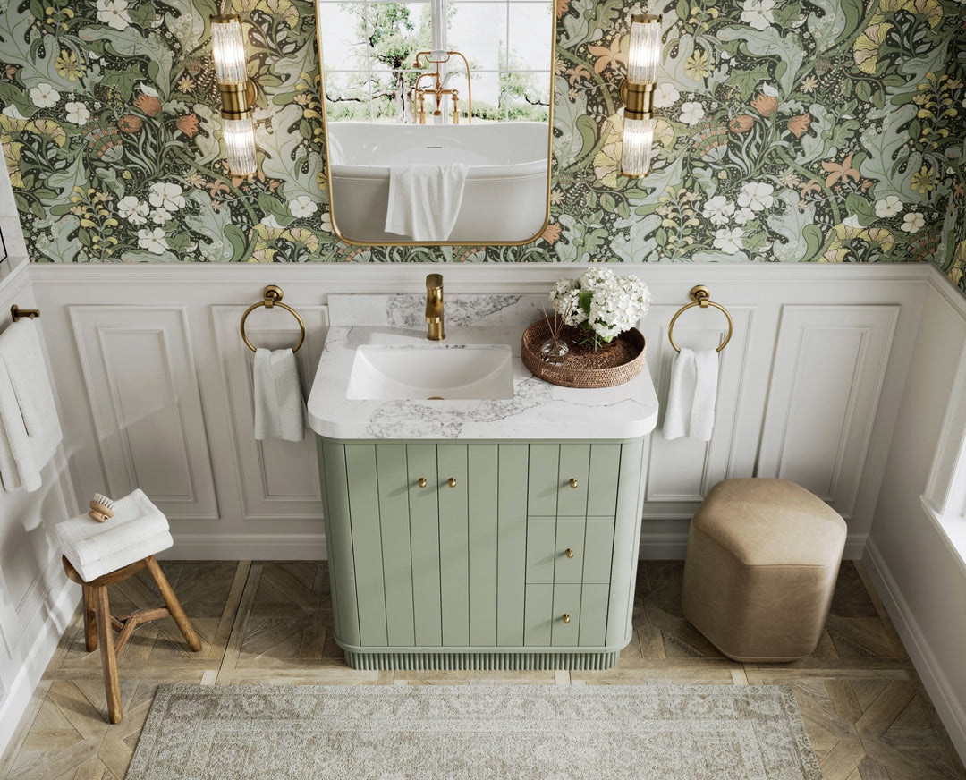 Houston 36 in. W x 22 in. D Free Standing Curved Edge Left Offset Sink Bathroom Vanity - Willow Bath and Vanity