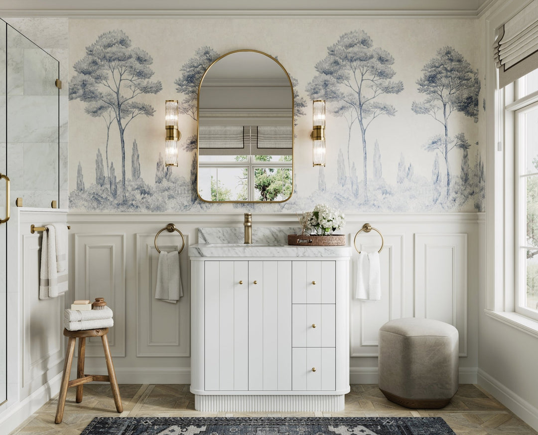 Houston 36 in. W x 22 in. D Free Standing Curved Edge Left Offset Sink Bathroom Vanity - Willow Bath and Vanity