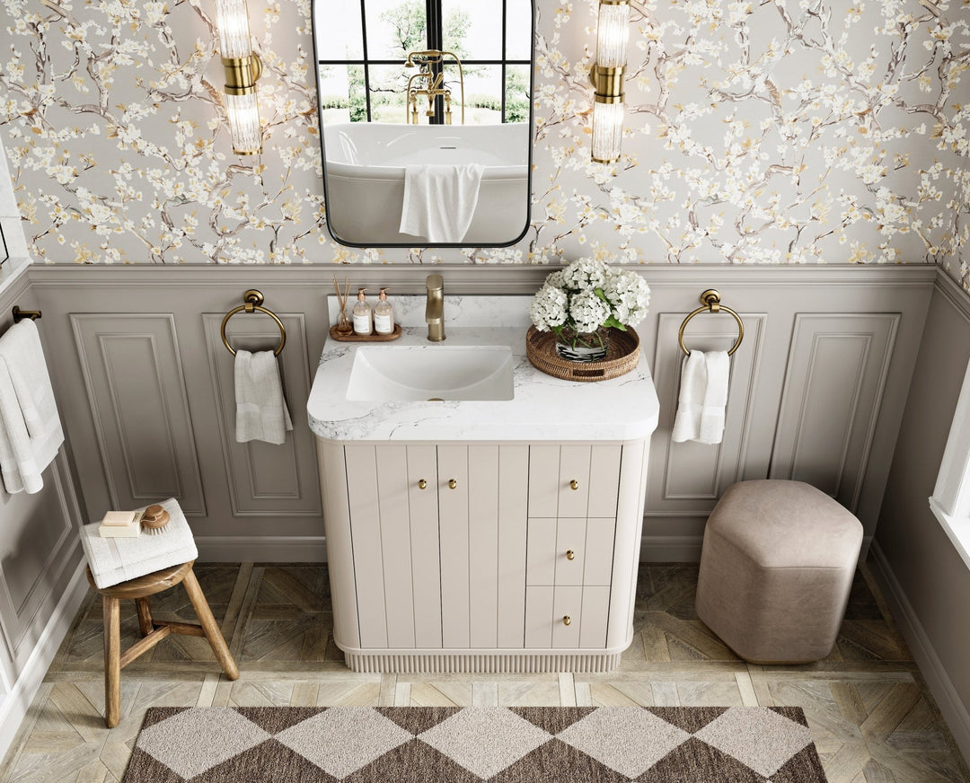 Houston 36 in. W x 22 in. D Free Standing Curved Edge Left Offset Sink Bathroom Vanity - Willow Bath and Vanity