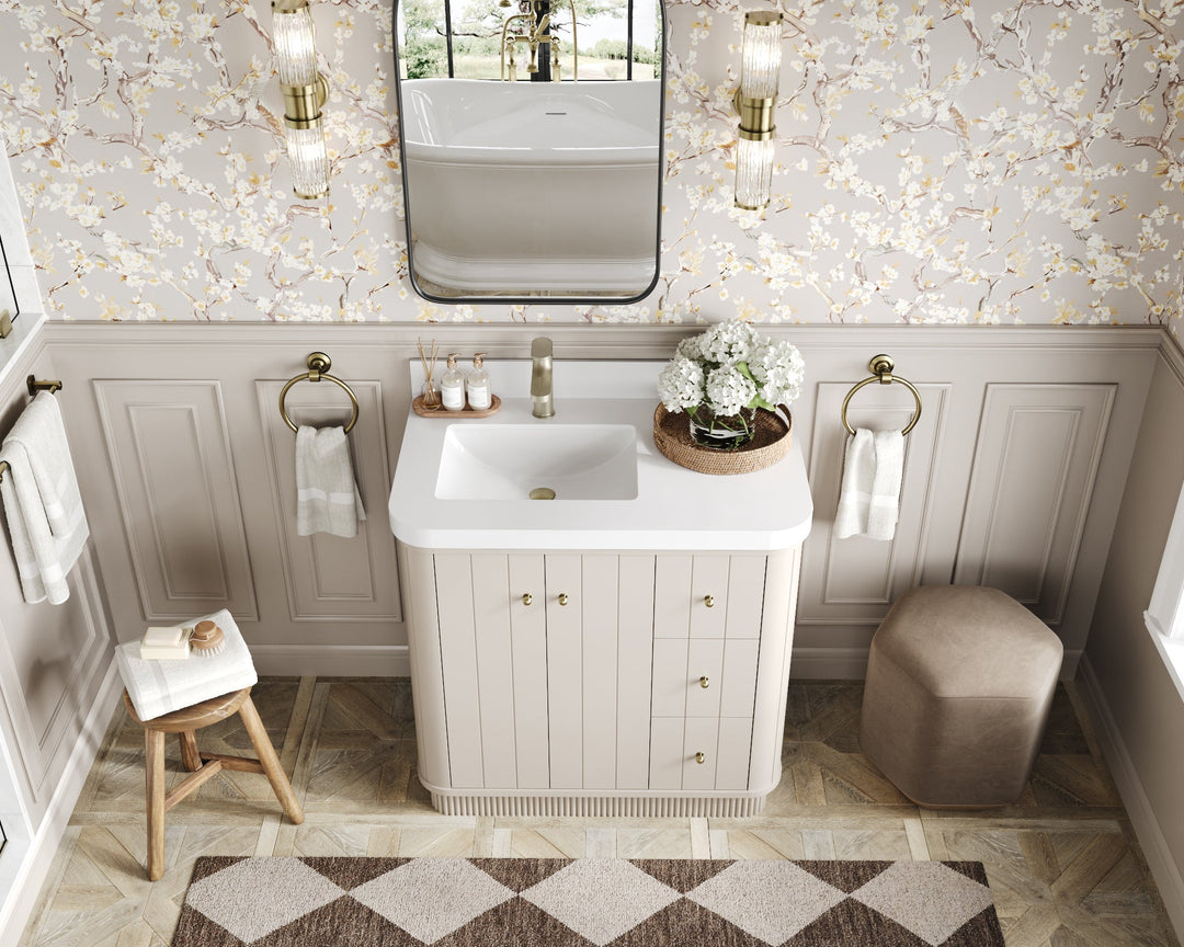 Houston 36 in. W x 22 in. D Free Standing Curved Edge Left Offset Sink Bathroom Vanity - Willow Bath and Vanity