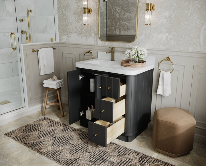 Houston 36 in. W x 22 in. D Free Standing Curved Edge Left Offset Sink Bathroom Vanity - photo 3