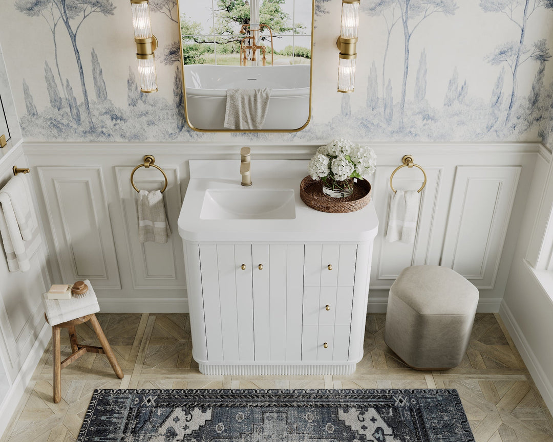 Houston 36 in. W x 22 in. D Free Standing Curved Edge Left Offset Sink Bathroom Vanity - Willow Bath and Vanity