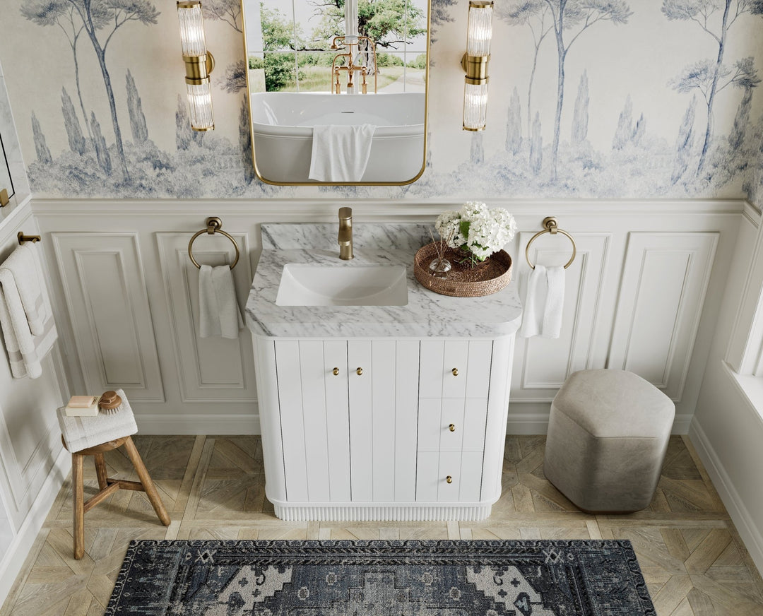 Houston 36 in. W x 22 in. D Free Standing Curved Edge Left Offset Sink Bathroom Vanity - Willow Bath and Vanity