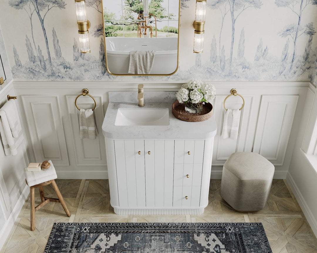 Houston 36 in. W x 22 in. D Free Standing Curved Edge Left Offset Sink Bathroom Vanity - Willow Bath and Vanity