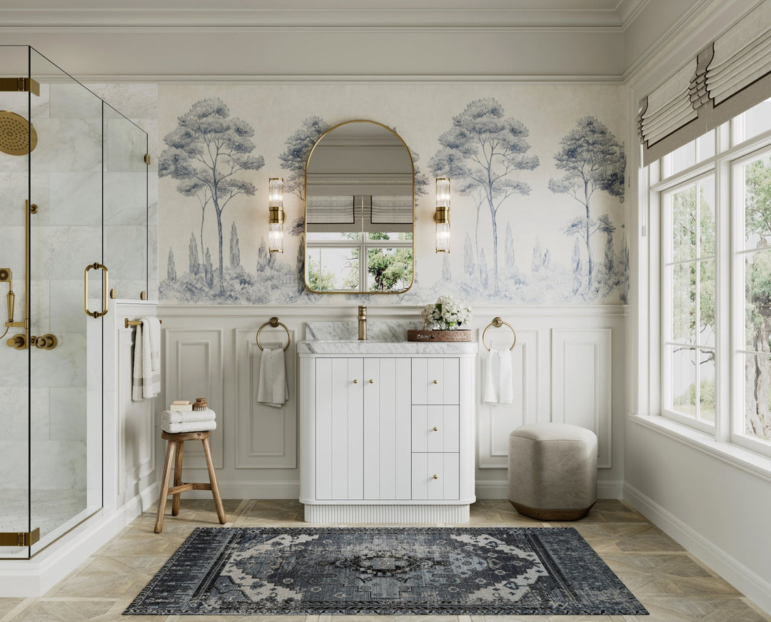 Houston 36 in. W x 22 in. D Free Standing Curved Edge Left Offset Sink Bathroom Vanity - Willow Bath and Vanity
