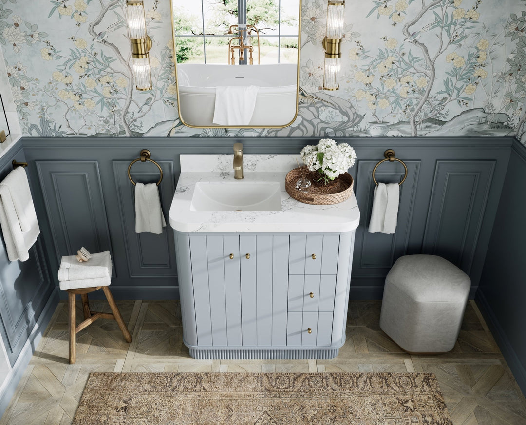 Houston 36 in. W x 22 in. D Free Standing Curved Edge Left Offset Sink Bathroom Vanity - Willow Bath and Vanity