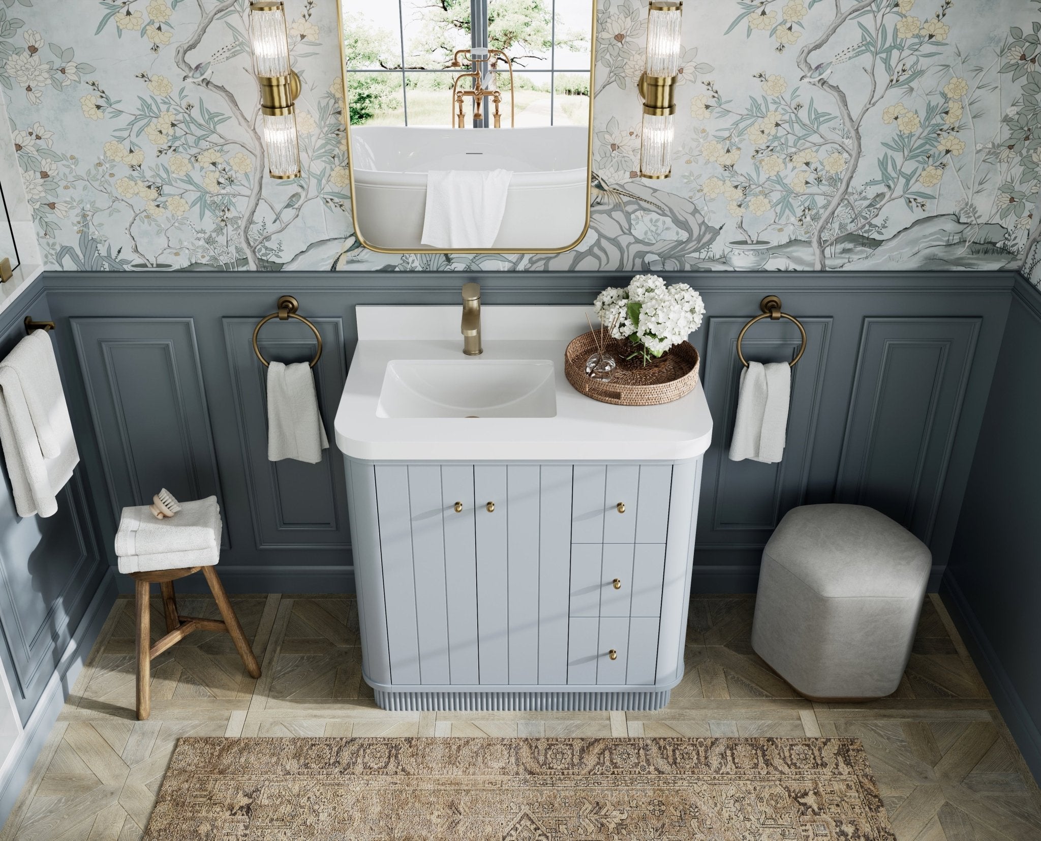 Houston 36 in. W x 22 in. D Free Standing Curved Edge Left Offset Sink Bathroom Vanity - Willow Bath and Vanity