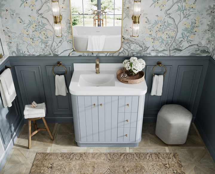 Houston 36 in. W x 22 in. D Free Standing Curved Edge Left Offset Sink Bathroom Vanity - photo 6
