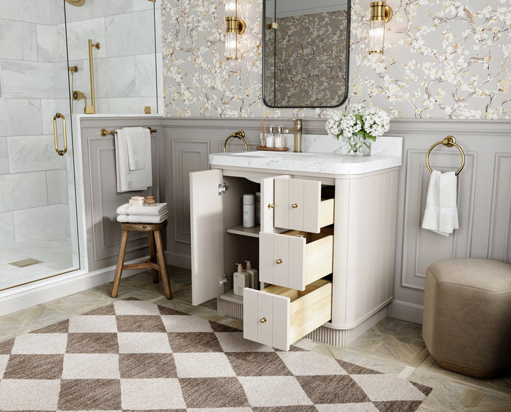 Houston 36 in. W x 22 in. D Free Standing Curved Edge Left Offset Sink Bathroom Vanity - photo 3