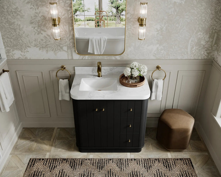 Houston 36 in. W x 22 in. D Free Standing Curved Edge Left Offset Sink Bathroom Vanity - photo 11