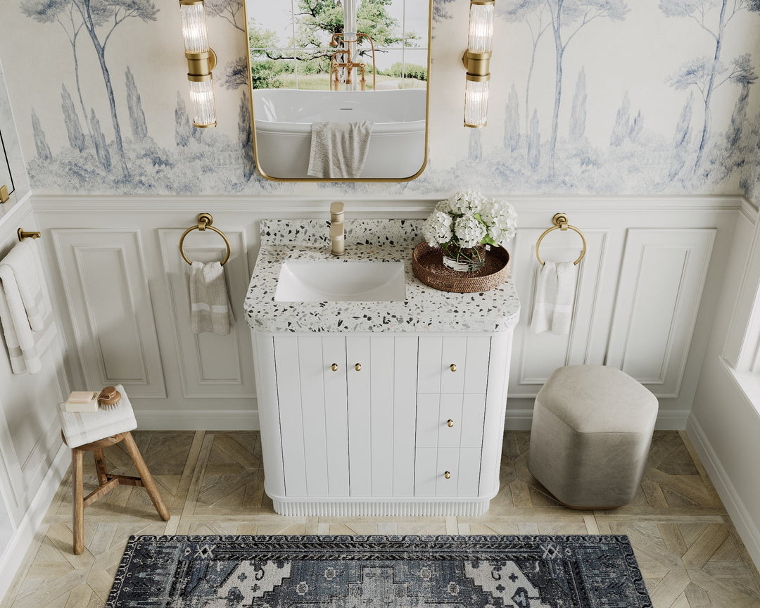 Houston 36 in. W x 22 in. D Free Standing Curved Edge Left Offset Sink Bathroom Vanity - Willow Bath and Vanity