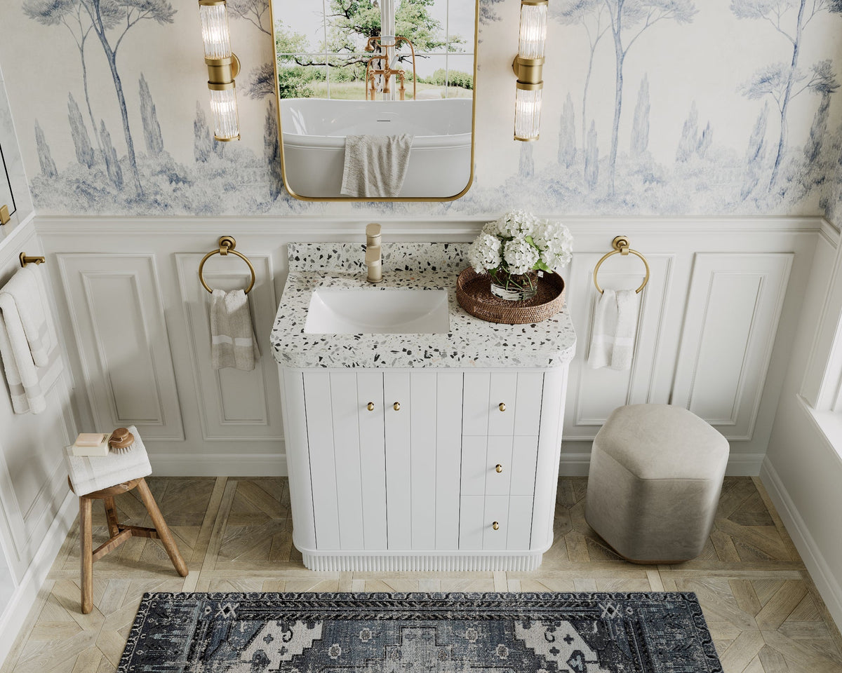 Houston 36 in. W x 22 in. D Free Standing Curved Edge Left Offset Sink Bathroom Vanity - Willow Bath and Vanity