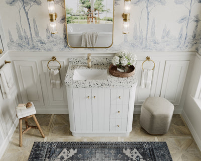 Houston 36 in. W x 22 in. D Free Standing Curved Edge Left Offset Sink Bathroom Vanity - Willow Bath and Vanity