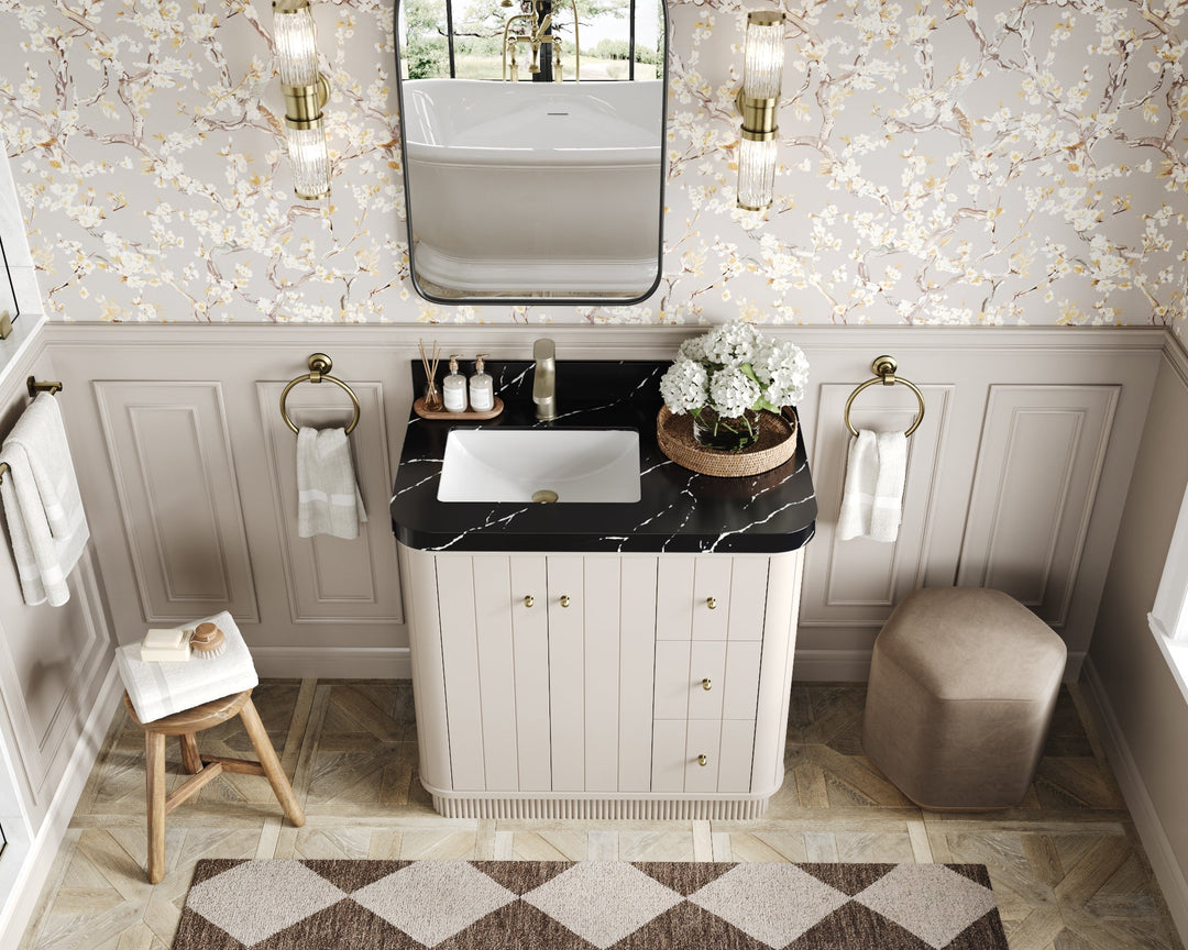 Houston 36 in. W x 22 in. D Free Standing Curved Edge Left Offset Sink Bathroom Vanity - Willow Bath and Vanity