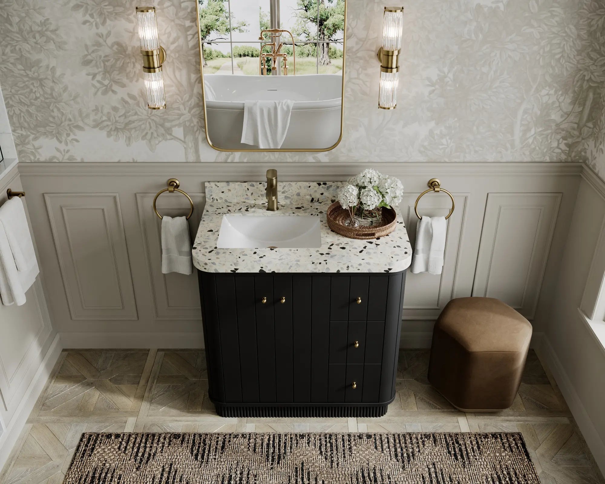 Houston 36 in. W x 22 in. D Free Standing Curved Edge Left Offset Sink Bathroom Vanity - Willow Bath and Vanity